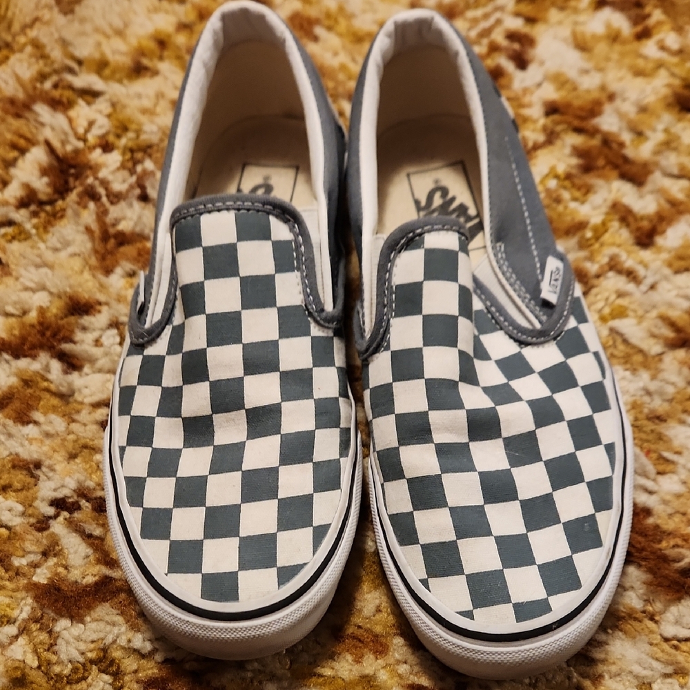 Vans Dark Blue and White Checkered Slip-On Sneakers